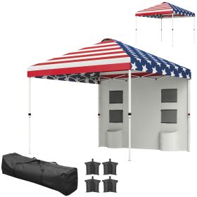 Outsunny 10' x 10' Pop Up Canopy Tent w/ Sidewall, Height Adjustable Instant Sun Shelter w/ Storage Pockets, American Flag Print