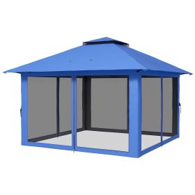 Outsunny 13' x 13' Pop Up Gazebo Instant Canopy Tent Shelter with 2-Tier Roof, Carry Bag, Wight Bags for Outdoor, Garden, Blue