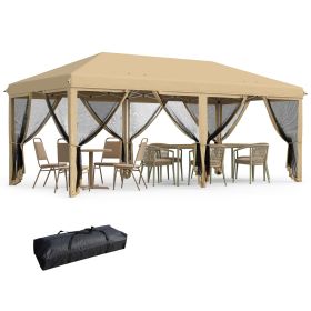 Outsunny Outdoor Entertaining: 10x20' Beige Pop-Up Canopy Tent with Netting Sidewalls