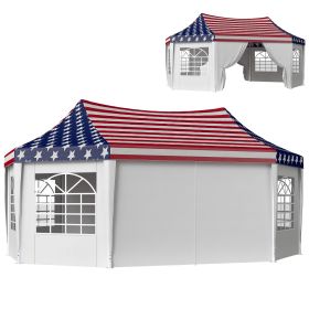 Outsunny 22.3 x 16.4 ft Heavy Duty Party Tent, Outdoot Canopy Tent with 2 Doors and 6 Windows, American Flag