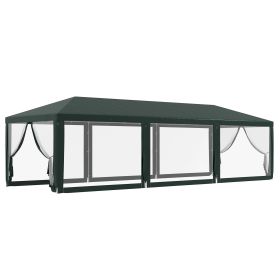 Outsunny 10'x 28' Party Tent Canopy, Outdoor Event Shelter, 8 Removable Mesh Sidewalls, Steel Frame, Green